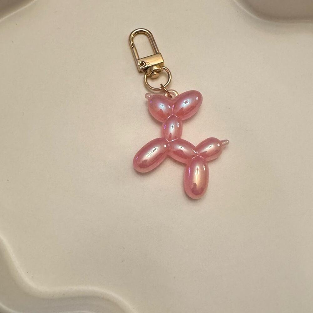 Pink Iridescent Balloon Dog Keychain Charm - Picture 2 of 3